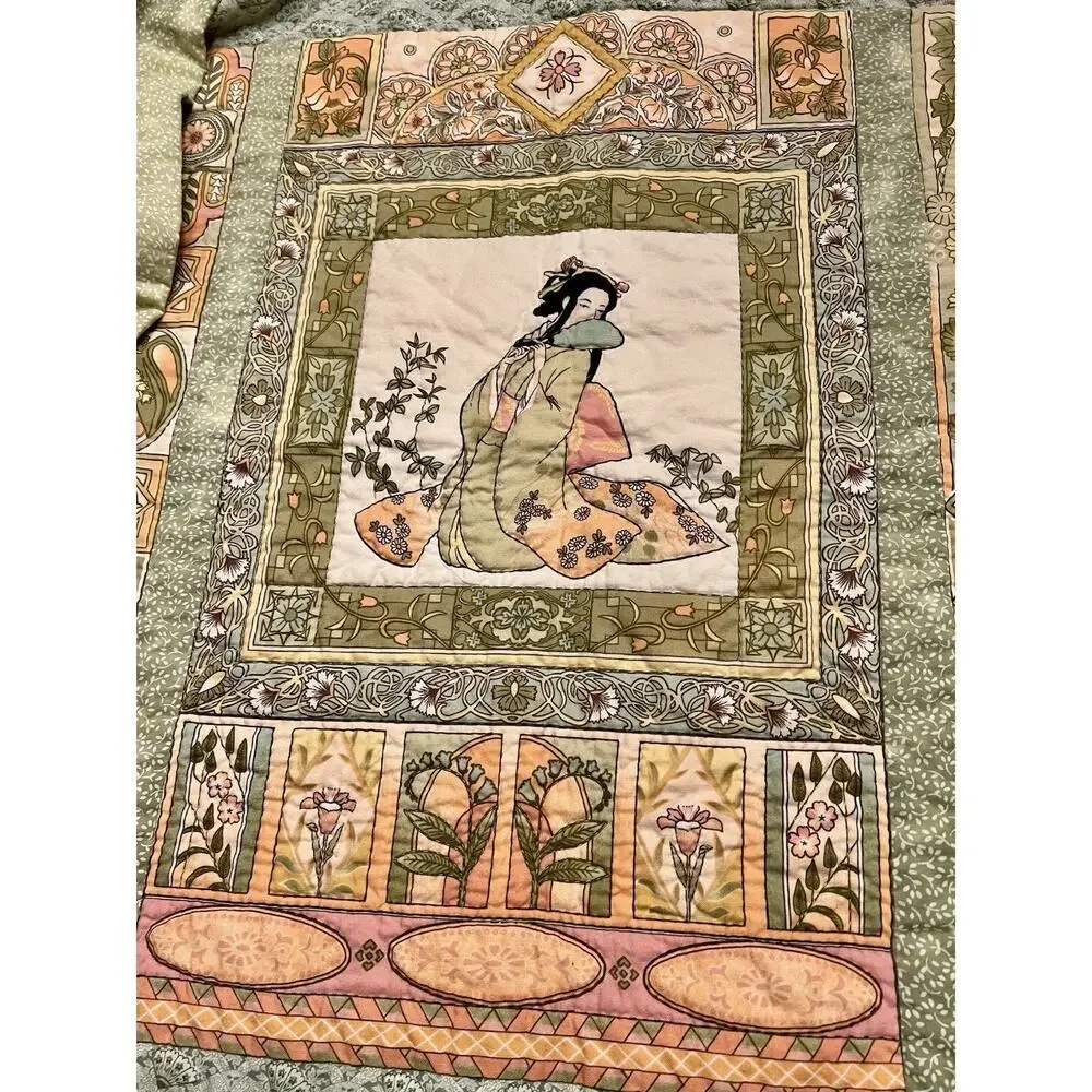 Vintage Rare Handmade Quilted Japanese/Asia Geisha Tapestry/Throw Oriental Decor